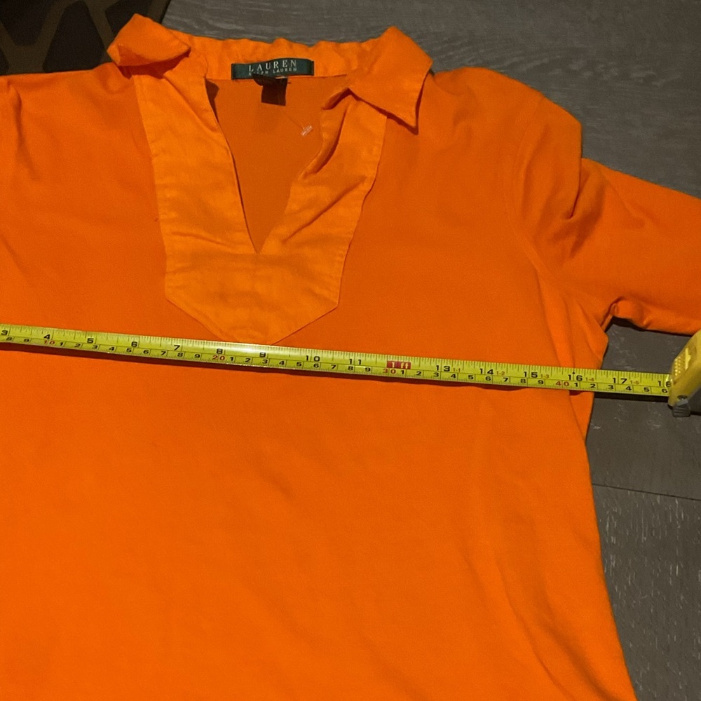 Ralph Lauren Vibrant Orange Collared Tunic with three-quarter sleeves. - Picture 6 of 7